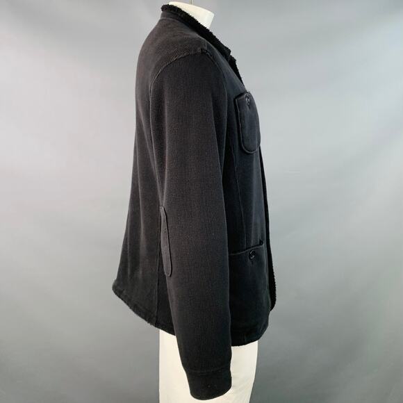 JOHN VARVATOS STAR USA Size XL Black Waffle Knit Cotton Fleece Lined Jacket - Picture 2 of 5